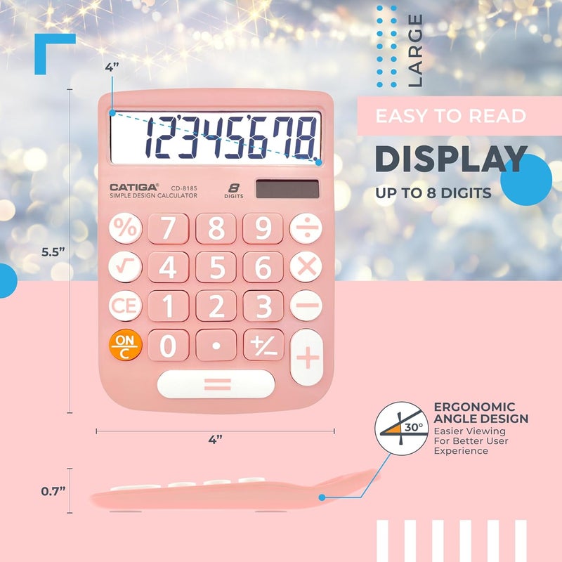 CATIGA Desktop Calculator 8 Digit with Solar Power and LCD Display, Big Buttons, for Home, Office, School, Class and Business, 4 Function Small Basic Calculators for Desk, CD-8185 - Image 4